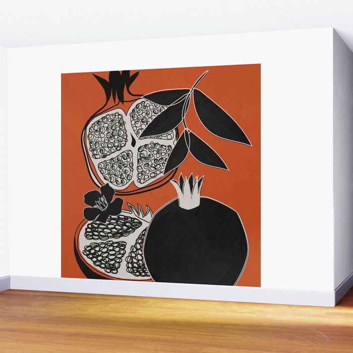 Line Art Pomegranates 2 Wall Mural Gallery Image 2