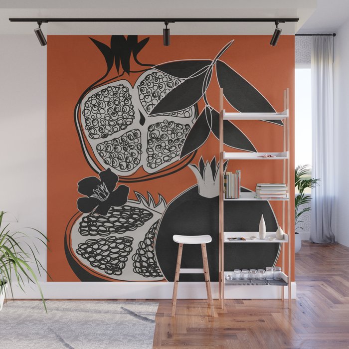 Line Art Pomegranates 2 Wall Mural Gallery Image 1