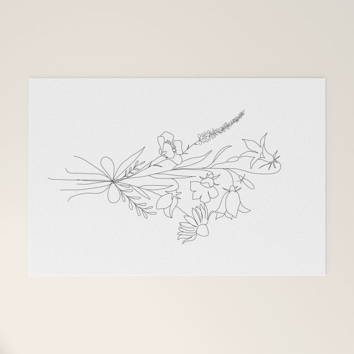 Small Wildflowers Minimalist Line Art Welcome Mat Gallery Image 1