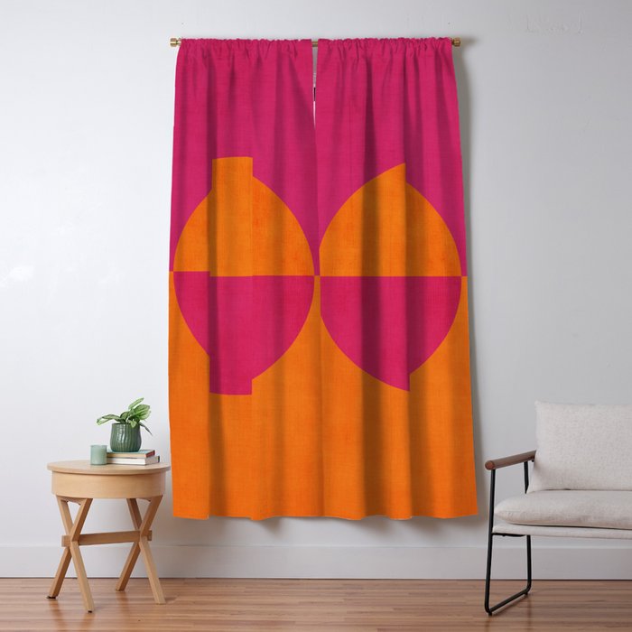 Orange Hot Pink Modern Circle Abstract Geometric Art Window Curtain Gallery Image 5