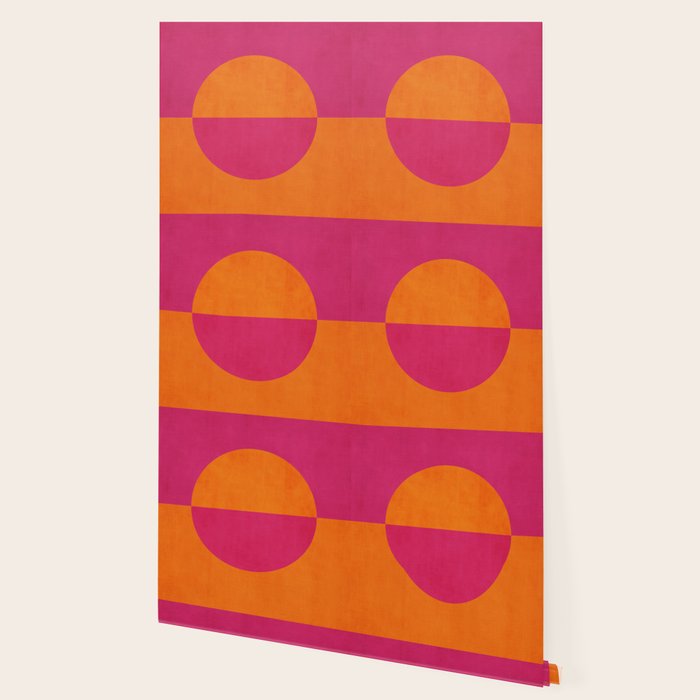 Orange Hot Pink Modern Circle Abstract Geometric Art Wallpaper Gallery Image 2