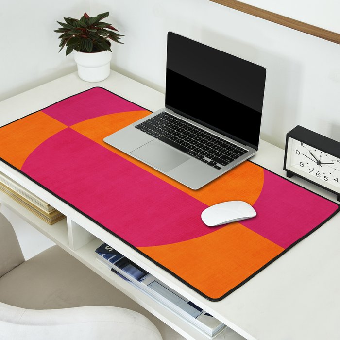 Orange Hot Pink Modern Circle Abstract Geometric Art Desk Mat Gallery Image 2