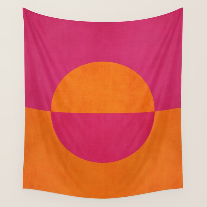 Orange Hot Pink Modern Circle Abstract Geometric Art Wall Tapestry Gallery Image 4