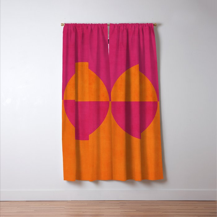 Orange Hot Pink Modern Circle Abstract Geometric Art Window Curtain Gallery Image 3