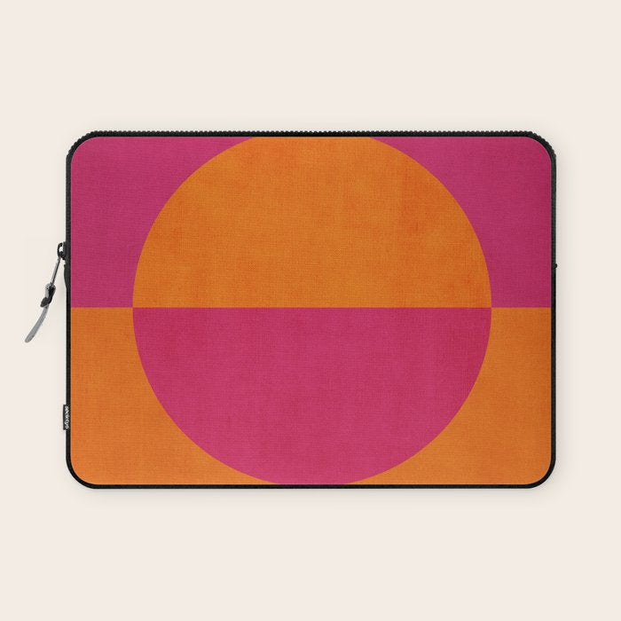 Orange Hot Pink Modern Circle Abstract Geometric Art Laptop Sleeve Gallery Image 1