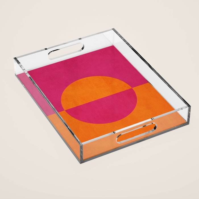 Orange Hot Pink Modern Circle Abstract Geometric Art Acrylic Tray Gallery Image 1