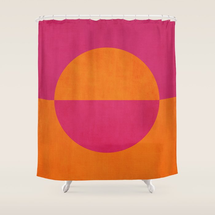 Orange Hot Pink Modern Circle Abstract Geometric Art Shower Curtain Gallery Image 1
