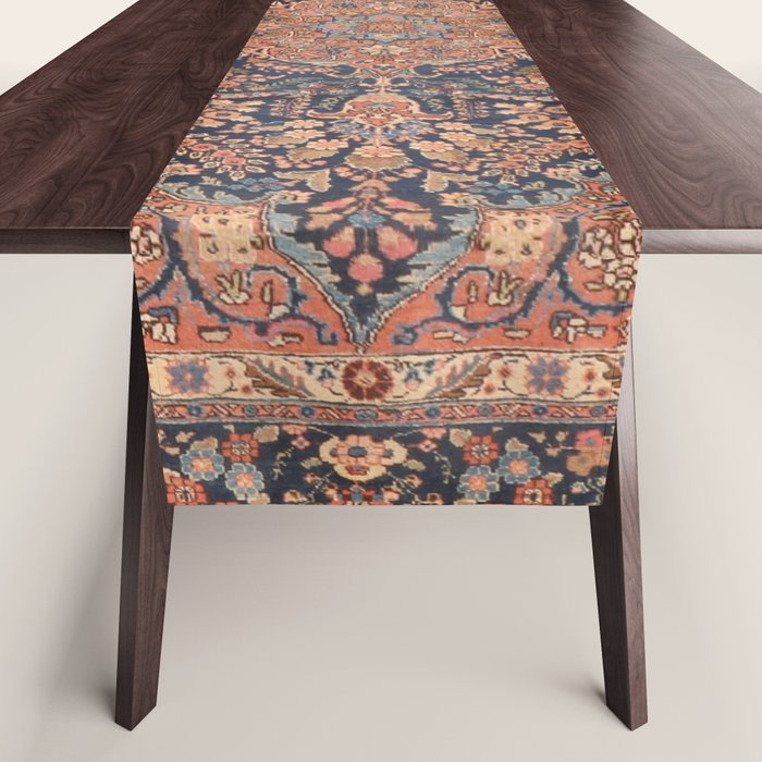 Antique Persian Tabriz Rust Red & Blue Table Runner Gallery Image 1
