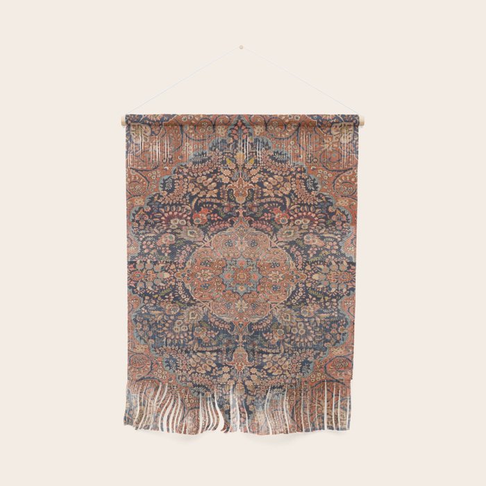 Antique Persian Tabriz Rust Red & Blue Wall Hanging Gallery Image 1