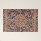 Antique Persian Tabriz Rust Red & Blue Welcome Mat Gallery Image 1