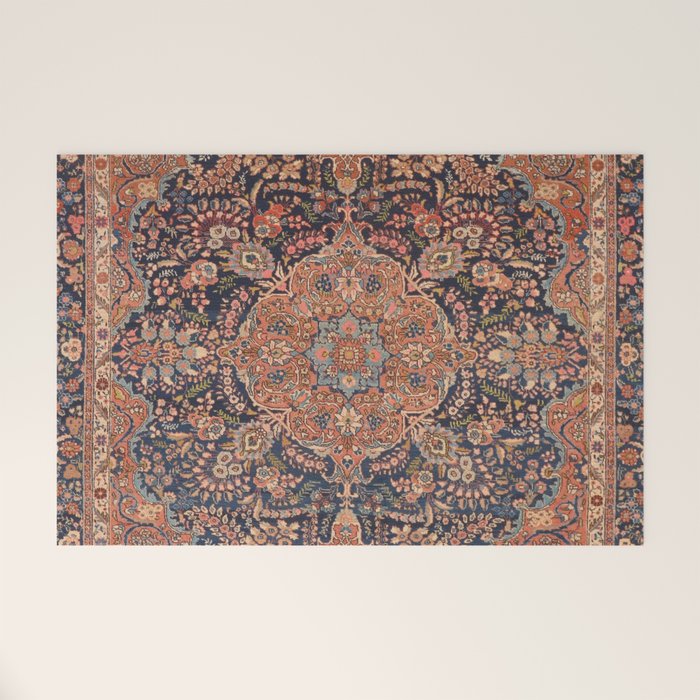 Antique Persian Tabriz Rust Red & Blue Welcome Mat Gallery Image 1