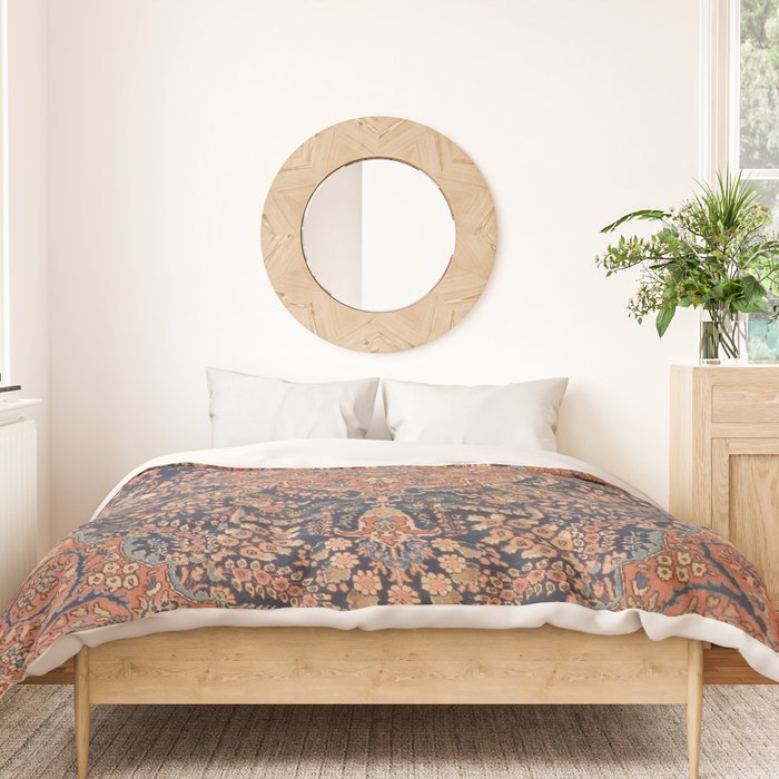 Antique Persian Tabriz Rust Red & Blue Duvet Cover Gallery Image 3