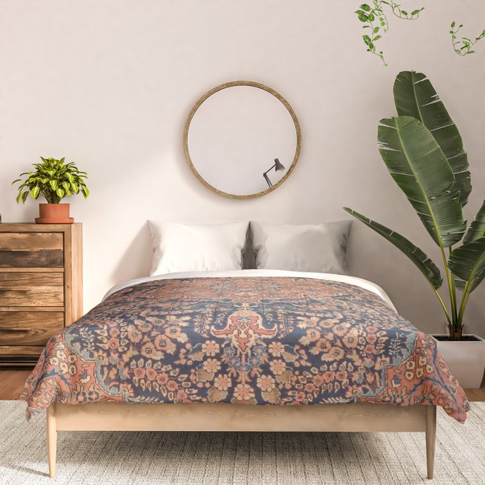 Antique Persian Tabriz Rust Red & Blue Comforter Gallery Image 3