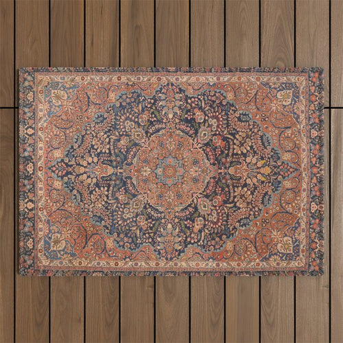 Antique Persian Tabriz Rust Red & Blue Outdoor Rug Gallery Image 1