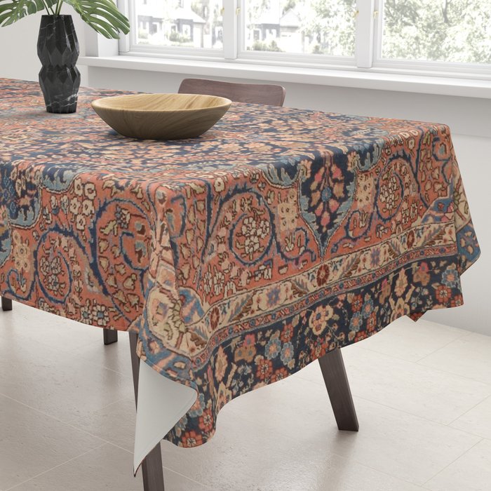 Antique Persian Tabriz Rust Red & Blue Tablecloth Gallery Image 3