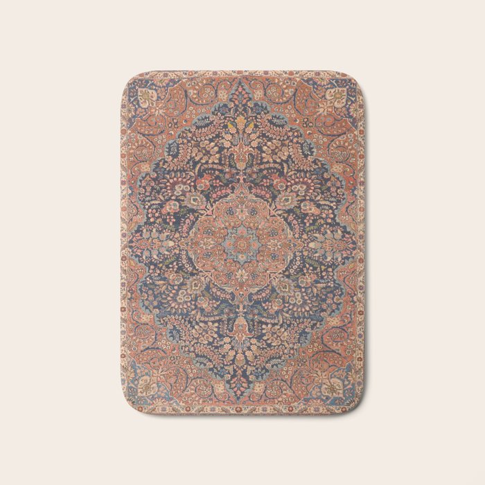 Antique Persian Tabriz Rust Red & Blue Bath Mat Gallery Image 1