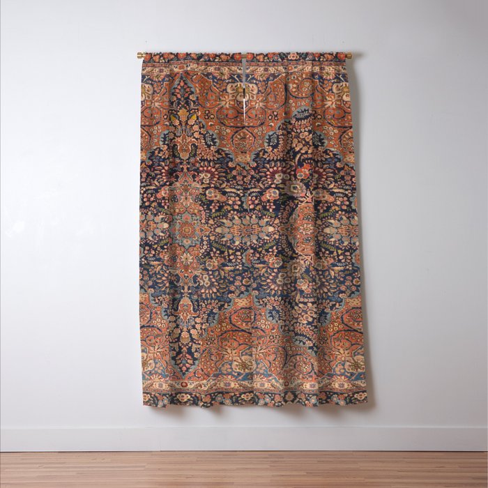 Antique Persian Tabriz Rust Red & Blue Window Curtain Gallery Image 3