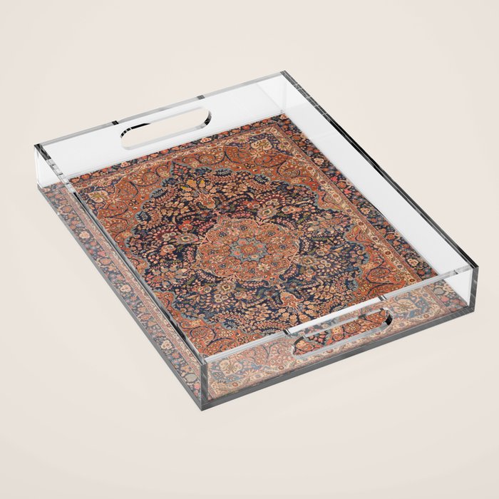 Antique Persian Tabriz Rust Red & Blue Acrylic Tray Gallery Image 1