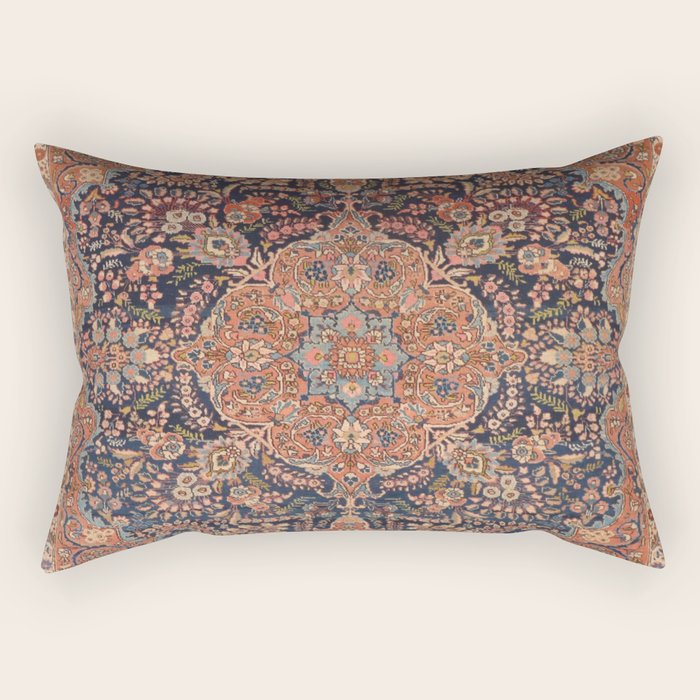 Antique Persian Tabriz Rust Red & Blue Rectangular Pillow Gallery Image 2