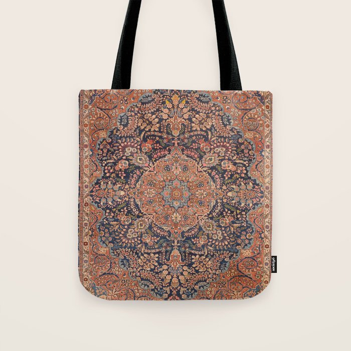 Antique Persian Tabriz Rust Red & Blue Tote Bag Gallery Image 1