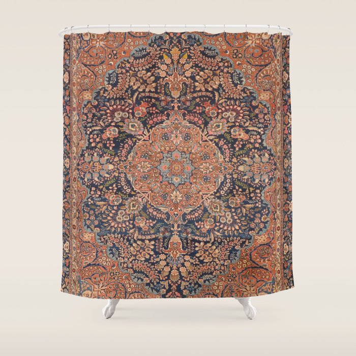 Antique Persian Tabriz Rust Red & Blue Shower Curtain Gallery Image 1