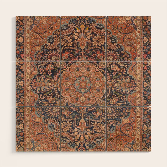 Antique Persian Tabriz Rust Red & Blue Wood Wall Art Gallery Image 1