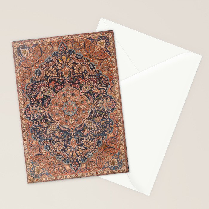 Antique Persian Tabriz Rust Red & Blue Stationery Card Gallery Image 2