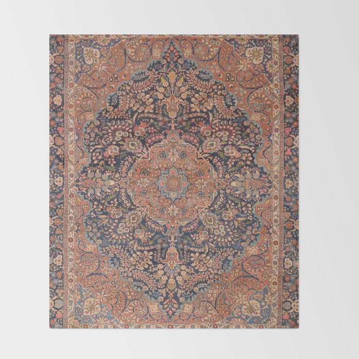 Antique Persian Tabriz Rust Red & Blue Throw Blanket Gallery Image 2