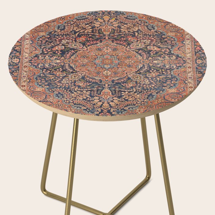 Antique Persian Tabriz Rust Red & Blue Side Table Gallery Image 2