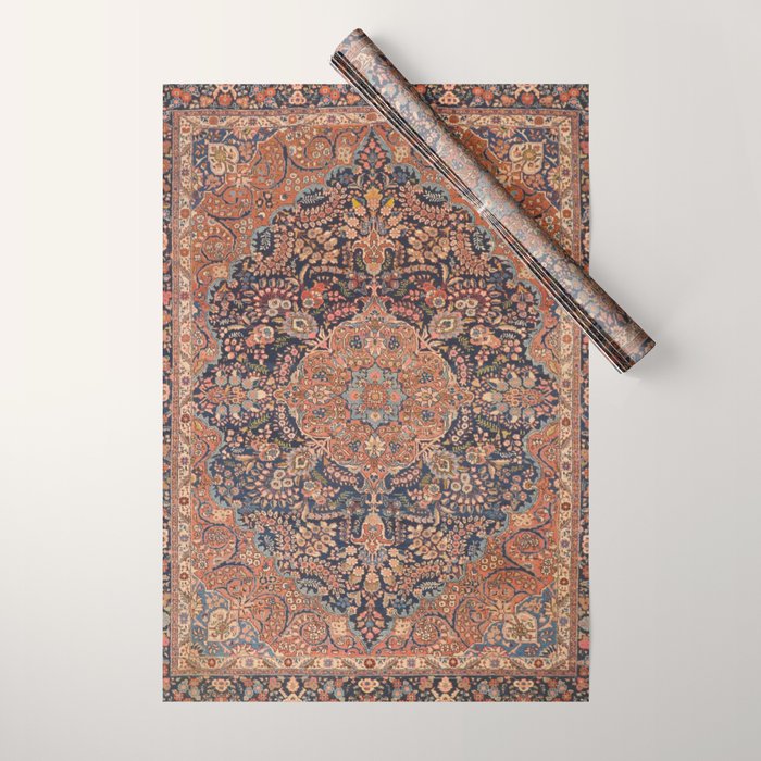 Antique Persian Tabriz Rust Red & Blue Wrapping Paper Gallery Image 1