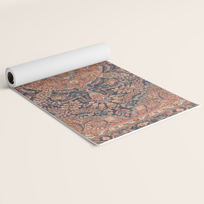 Antique Persian Tabriz Rust Red & Blue Yoga Mat Gallery Image 2
