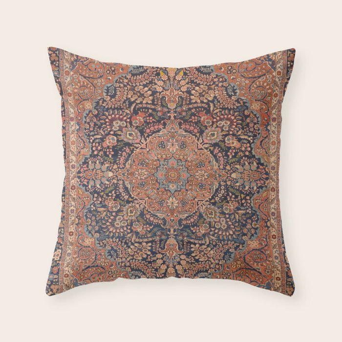 Antique Persian Tabriz Rust Red & Blue Throw Pillow Gallery Image 6