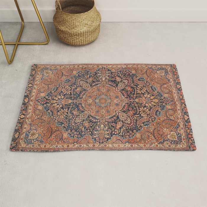 Antique Persian Tabriz Rust Red & Blue Rug Gallery Image 1