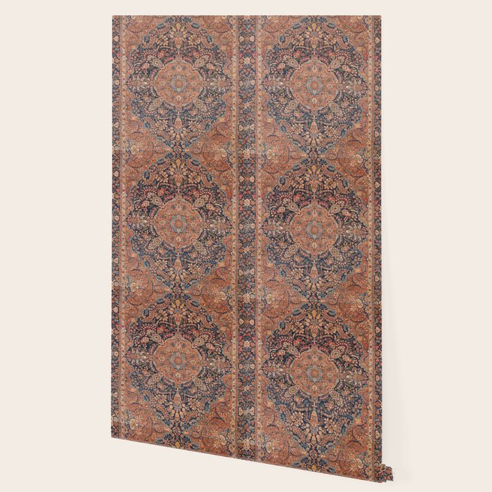 Antique Persian Tabriz Rust Red & Blue Wallpaper Gallery Image 2