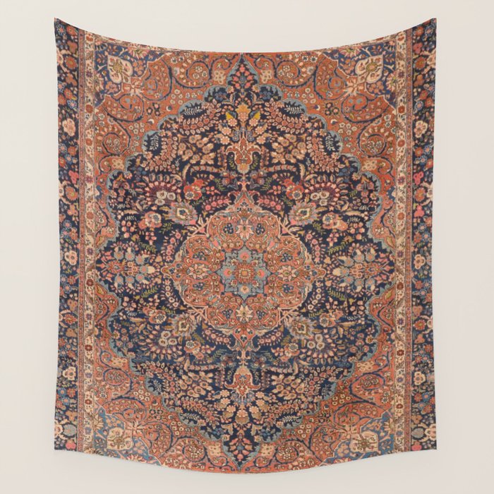 Antique Persian Tabriz Rust Red & Blue Wall Tapestry Gallery Image 4