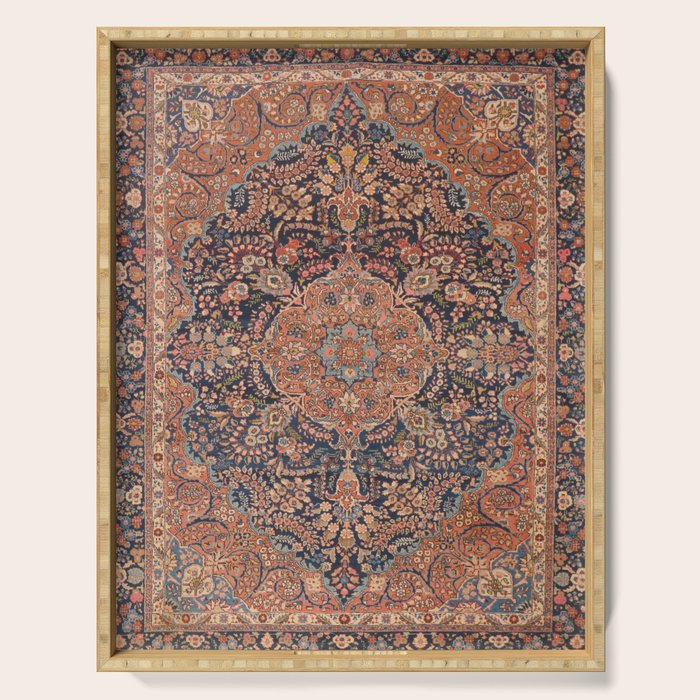 Antique Persian Tabriz Rust Red & Blue Serving Tray Gallery Image 1