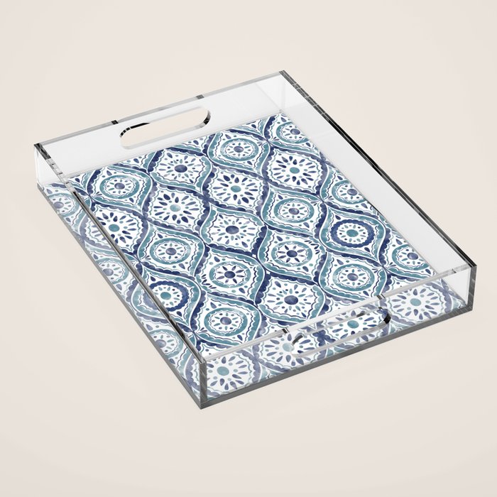 Azure Medallion Motif Acrylic Tray Gallery Image 1