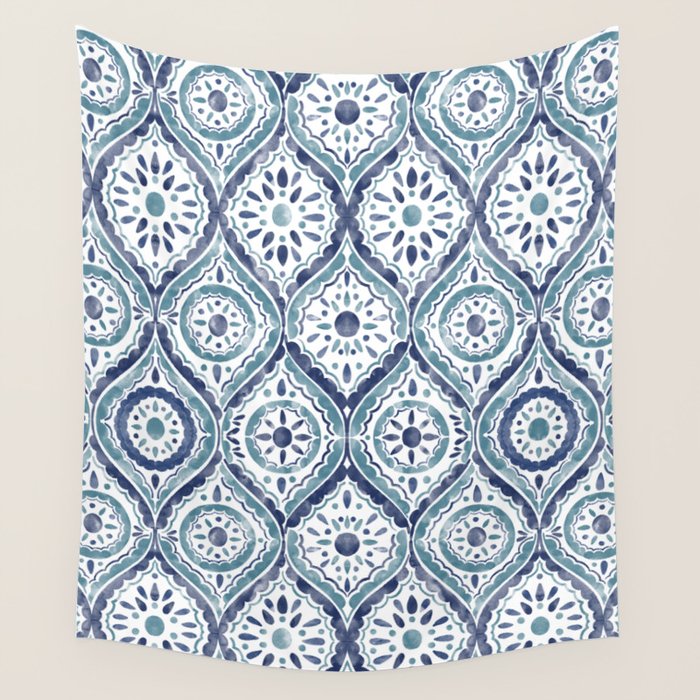 Azure Medallion Motif Wall Tapestry Gallery Image 4