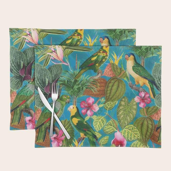 Vintage & Shabby Chic - Hot Exotic Tropical Birds Jungle Placemat Gallery Image 1