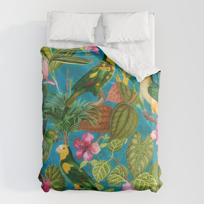 Vintage & Shabby Chic - Hot Exotic Tropical Birds Jungle Duvet Cover Gallery Image 1