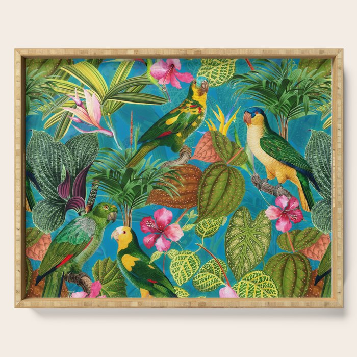 Vintage & Shabby Chic - Hot Exotic Tropical Birds Jungle Serving Tray Gallery Image 1