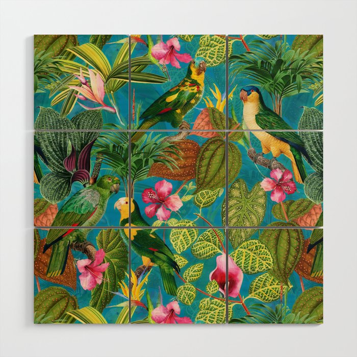 Vintage & Shabby Chic - Hot Exotic Tropical Birds Jungle Wood Wall Art Gallery Image 1