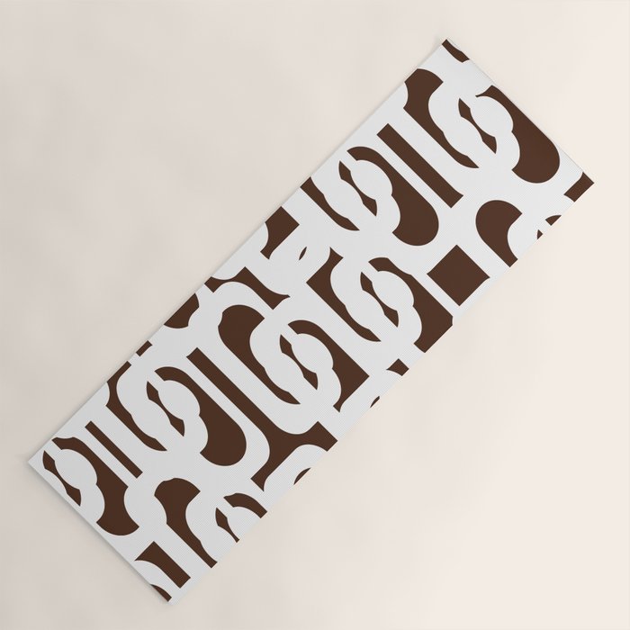 Mid Century Modern Loops Brown and White Retro Contemporary Pattern Yoga Mat Gallery Image 1