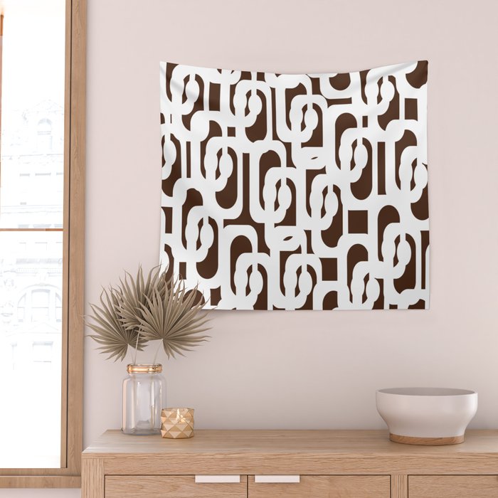 Mid Century Modern Loops Brown and White Retro Contemporary Pattern Wall Tapestry Gallery Image 2