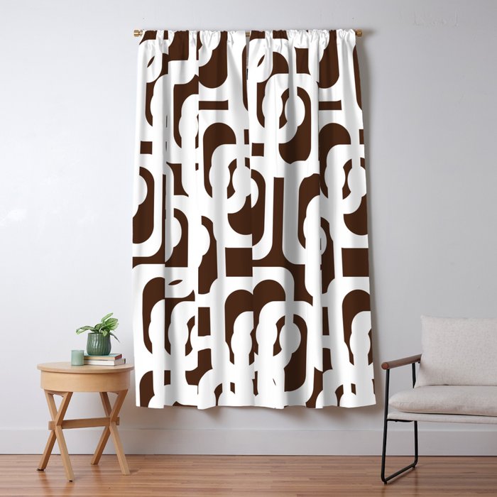 Mid Century Modern Loops Brown and White Retro Contemporary Pattern Window Curtain Gallery Image 1