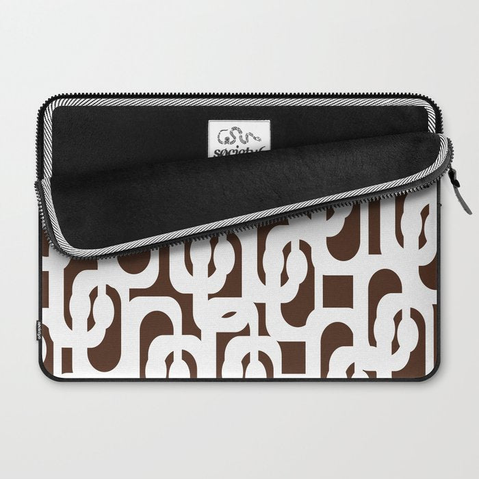 Mid Century Modern Loops Brown and White Retro Contemporary Pattern Laptop Sleeve Gallery Image 2