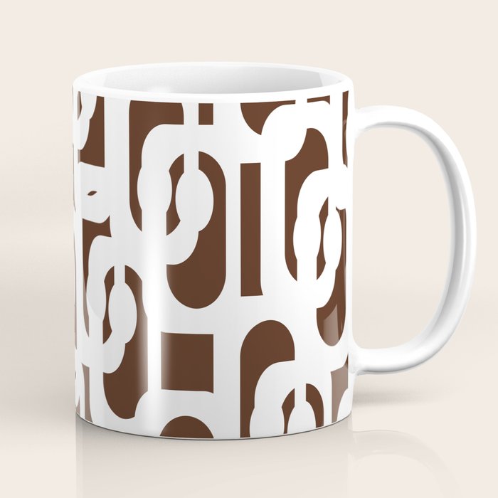 Mid Century Modern Loops Brown and White Retro Contemporary Pattern Coffee Mug Gallery Image 1