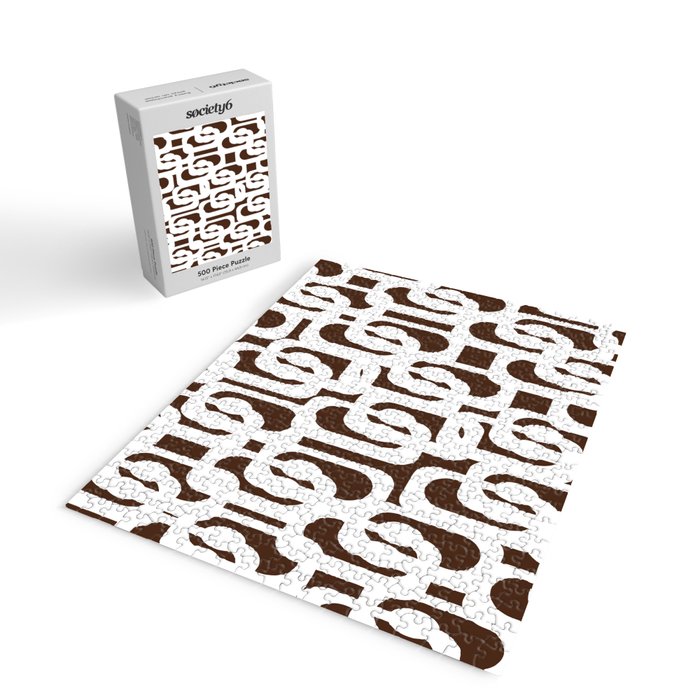 Mid Century Modern Loops Brown and White Retro Contemporary Pattern Jigsaw Puzzle Gallery Image 2