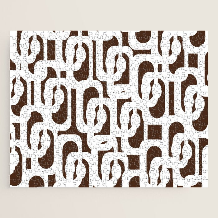 Mid Century Modern Loops Brown and White Retro Contemporary Pattern Jigsaw Puzzle Gallery Image 1