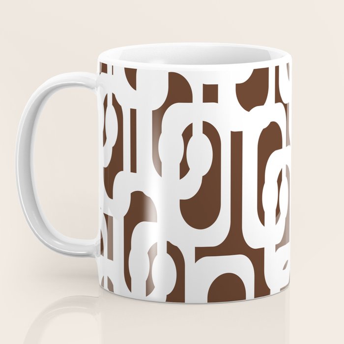 Mid Century Modern Loops Brown and White Retro Contemporary Pattern Coffee Mug Gallery Image 3